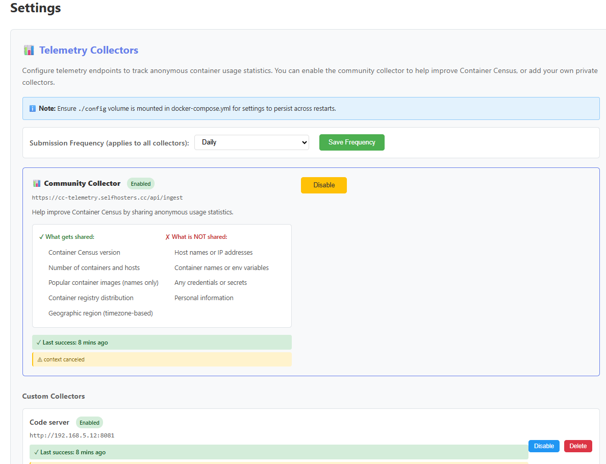Telemetry settings view